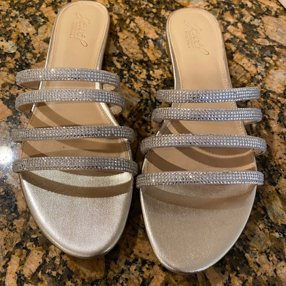 Badgley Mischka Jeweled Gold Dressy Sandals